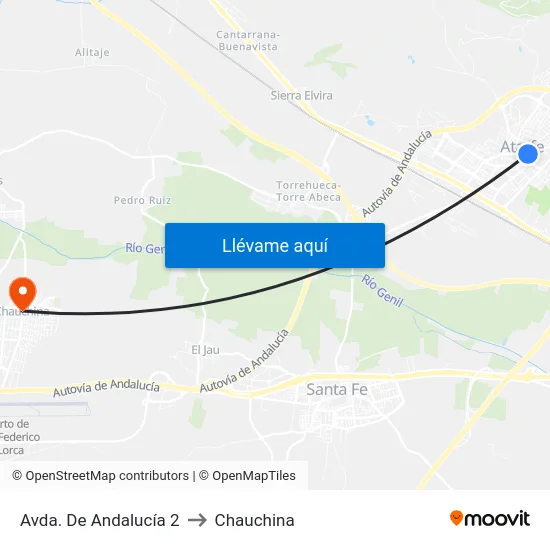 Avda. De Andalucía 2 to Chauchina map