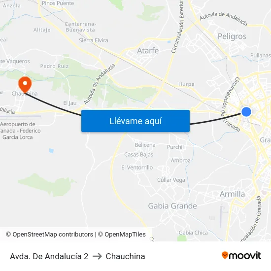 Avda. De Andalucía 2 to Chauchina map