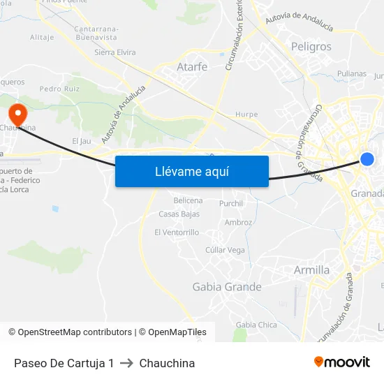 Paseo De Cartuja 1 to Chauchina map