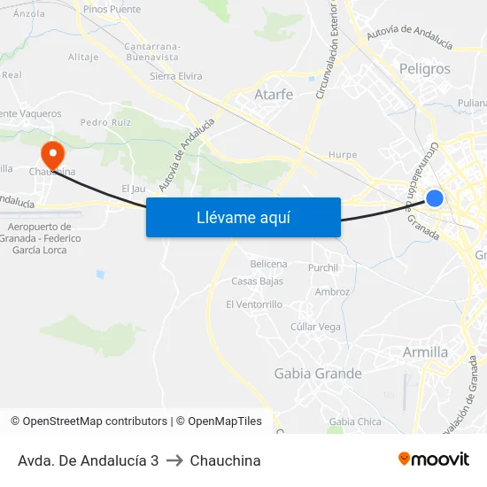 Avda. De Andalucía 3 to Chauchina map