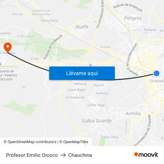 Profesor Emilio Orozco to Chauchina map
