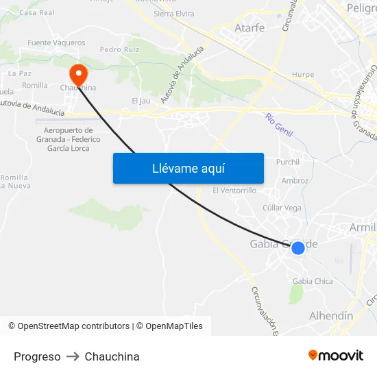 Progreso to Chauchina map