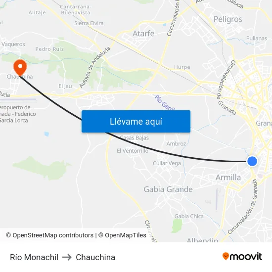 Río Monachil to Chauchina map