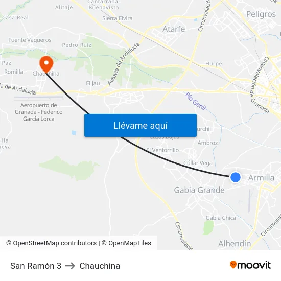 San Ramón 3 to Chauchina map