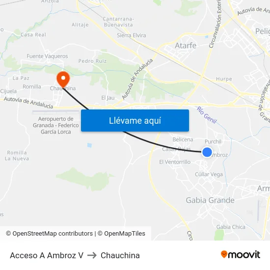 Acceso A Ambroz V to Chauchina map