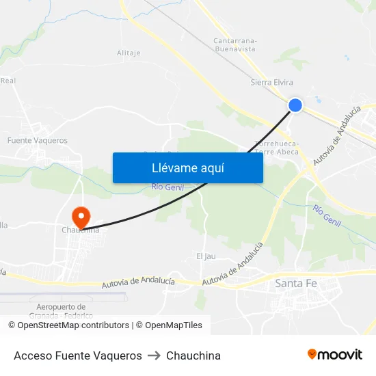 Acceso Fuente Vaqueros to Chauchina map