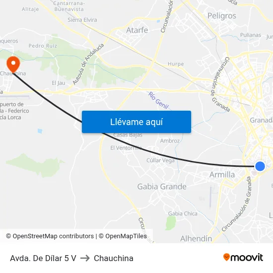 Avda. De Dílar 5 V to Chauchina map