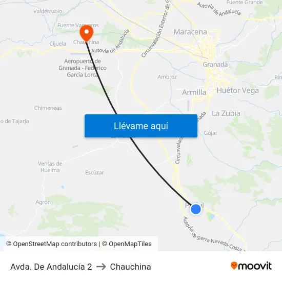 Avda. De Andalucía 2 to Chauchina map