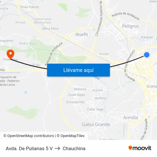 Avda. De Pulianas 5 V to Chauchina map
