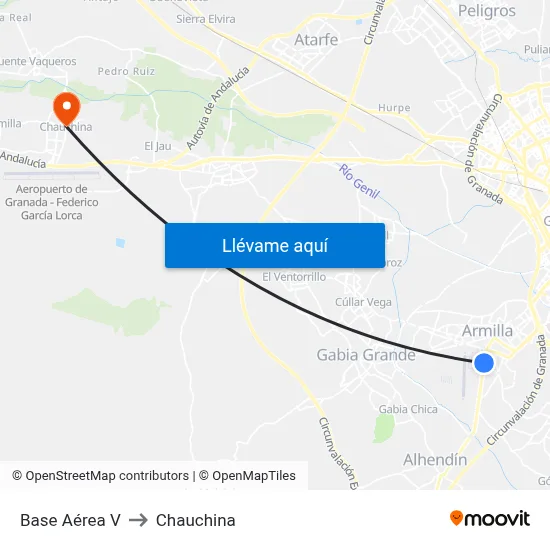 Base Aérea V to Chauchina map