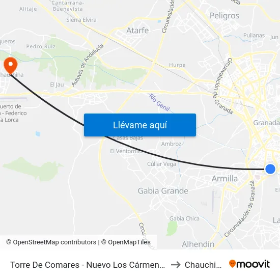 Torre De Comares - Nuevo Los Cármenes to Chauchina map
