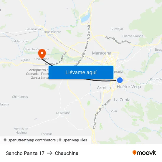 Sancho Panza 17 to Chauchina map