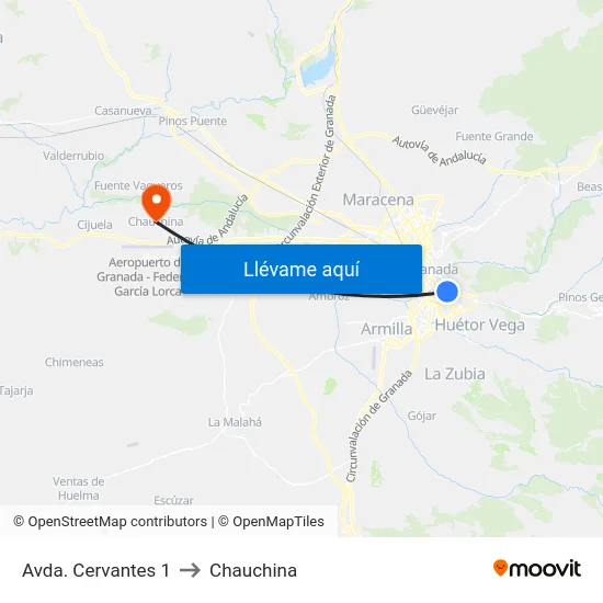 Avda. Cervantes 1 to Chauchina map