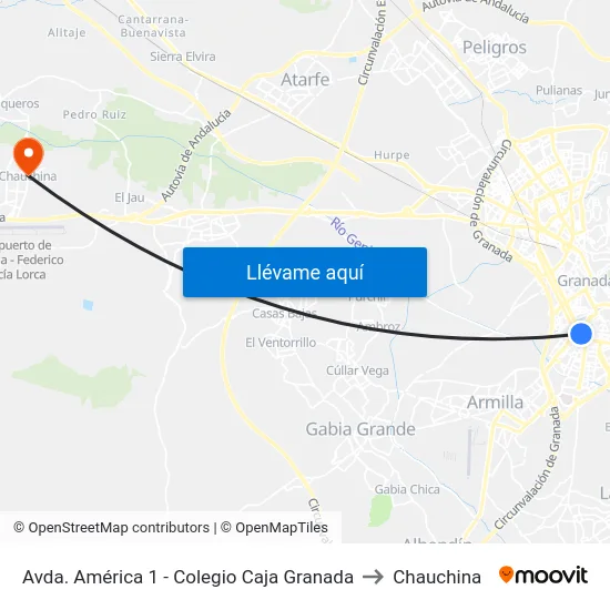 Avda. América 1 - Colegio Caja Granada to Chauchina map