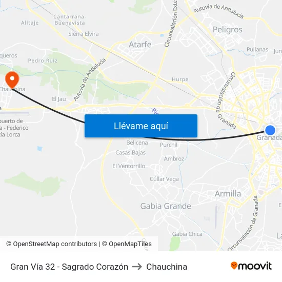 Gran Vía 32 - Sagrado Corazón to Chauchina map