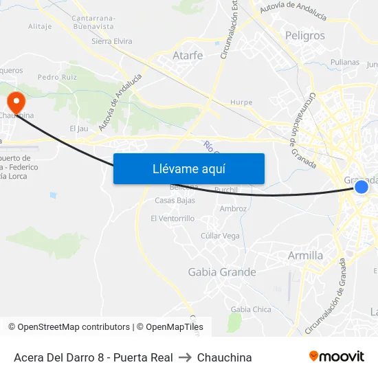 Acera Del Darro 8 - Puerta Real to Chauchina map
