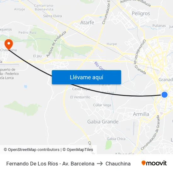Fernando De Los Ríos - Av. Barcelona to Chauchina map