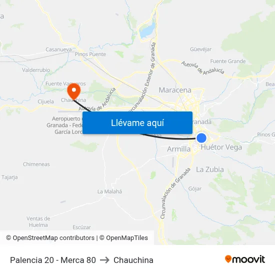 Palencia 20 - Merca 80 to Chauchina map