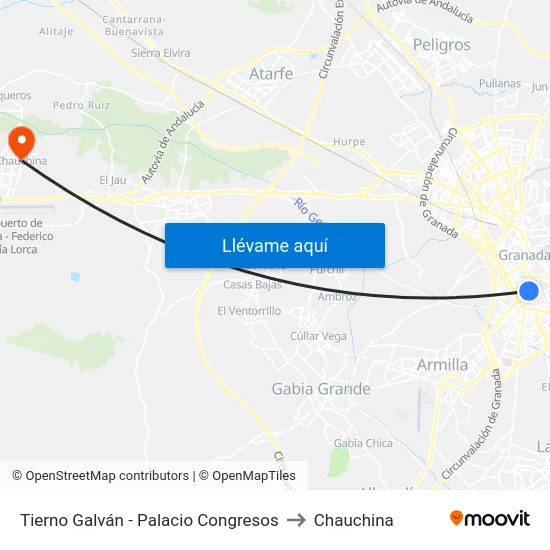 Tierno Galván - Palacio Congresos to Chauchina map