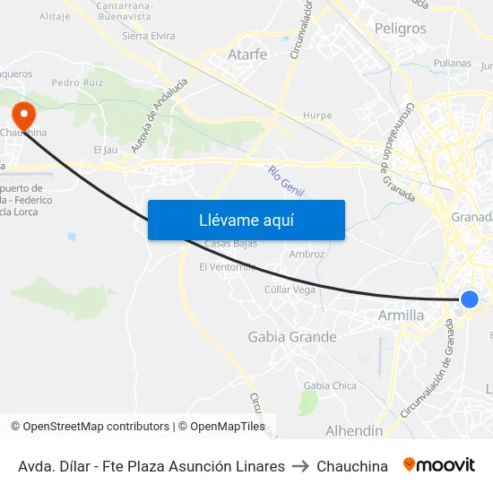 Avda. Dílar - Fte Plaza Asunción Linares to Chauchina map