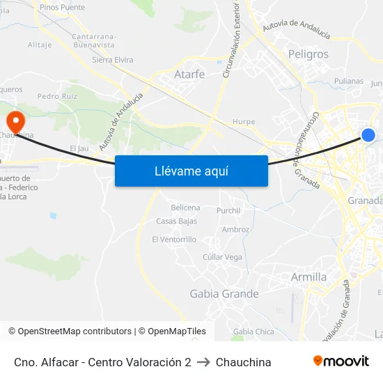 Cno. Alfacar - Centro Valoración 2 to Chauchina map