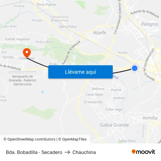Bda. Bobadilla - Secadero to Chauchina map