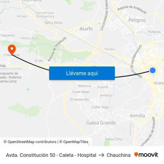 Avda. Constitución 50 - Caleta - Hospital to Chauchina map