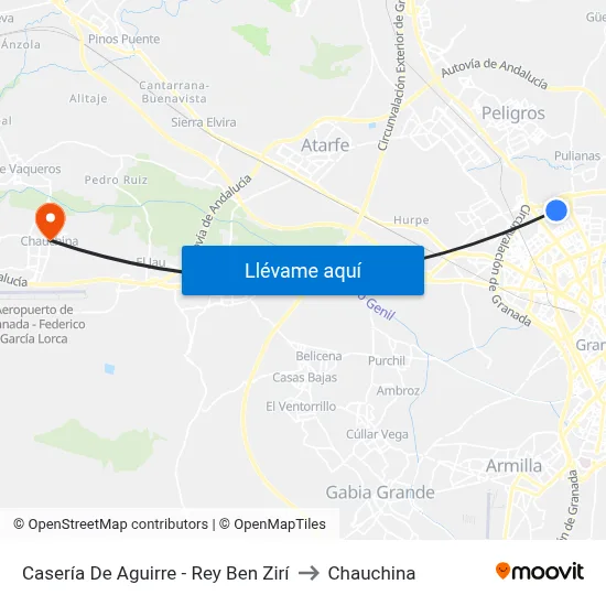 Casería De Aguirre - Rey Ben Zirí to Chauchina map