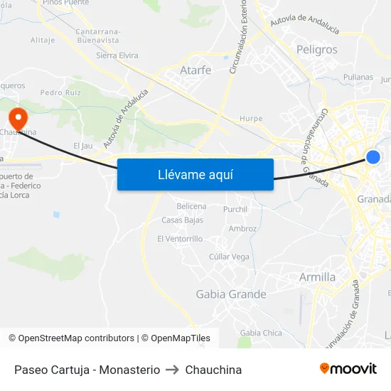 Paseo Cartuja - Monasterio to Chauchina map