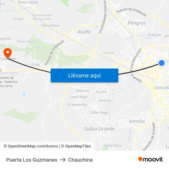 Puerta Los Guzmanes to Chauchina map