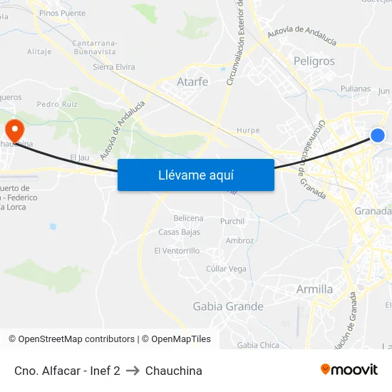 Cno. Alfacar - Inef 2 to Chauchina map