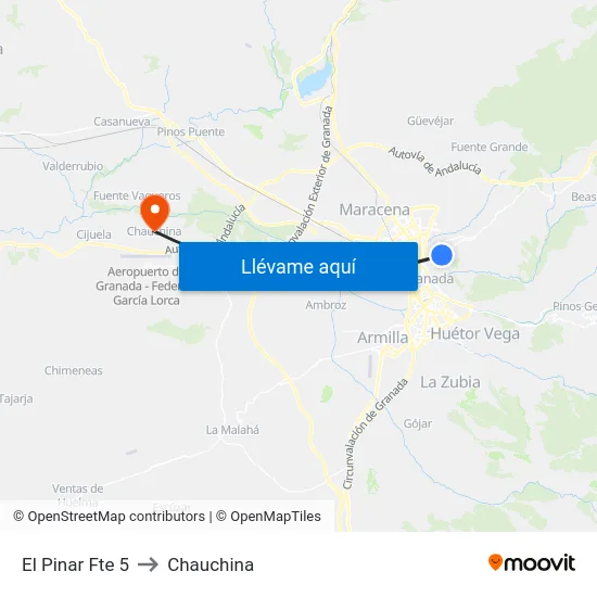 El Pinar Fte 5 to Chauchina map