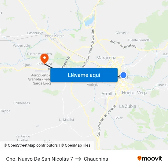 Cno. Nuevo De San Nicolás 7 to Chauchina map