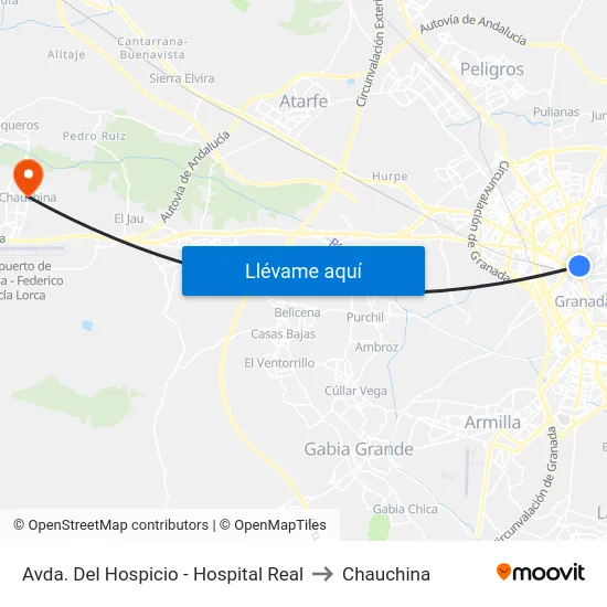 Avda. Del Hospicio - Hospital Real to Chauchina map