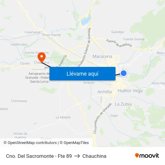 Cno. Del Sacromonte - Fte 89 to Chauchina map