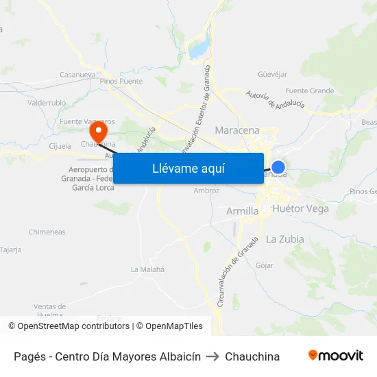 Pagés - Centro Día Mayores Albaicín to Chauchina map
