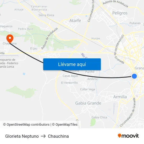Glorieta Neptuno to Chauchina map