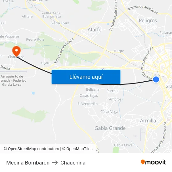 Mecina Bombarón to Chauchina map