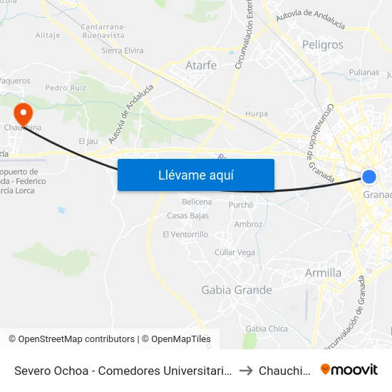 Severo Ochoa - Comedores Universitarios to Chauchina map