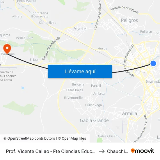 Prof. Vicente Callao - Fte Ciencias Educación to Chauchina map