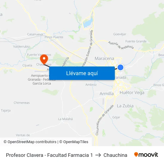 Profesor Clavera - Facultad Farmacia 1 to Chauchina map