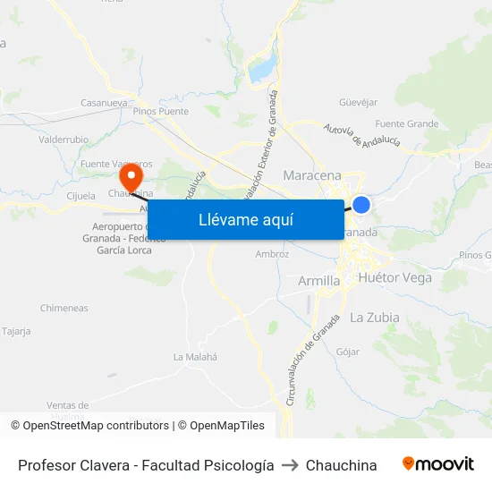 Profesor Clavera - Facultad Psicología to Chauchina map