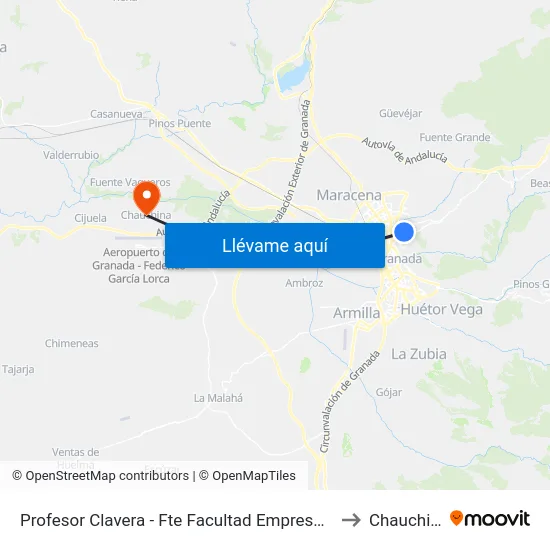 Profesor Clavera - Fte Facultad Empresariales to Chauchina map