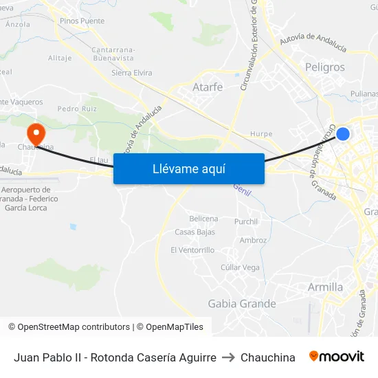 Juan Pablo II - Rotonda Casería  Aguirre to Chauchina map