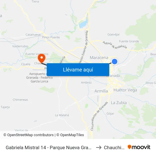 Gabriela Mistral 14 - Parque Nueva Granada to Chauchina map