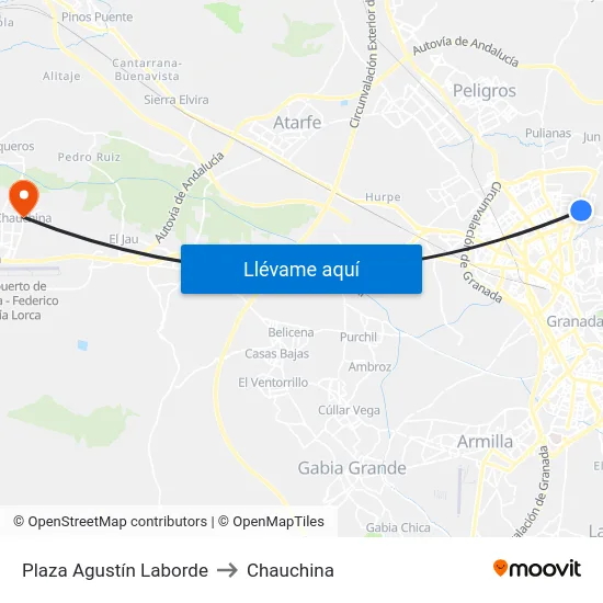 Plaza Agustín Laborde to Chauchina map