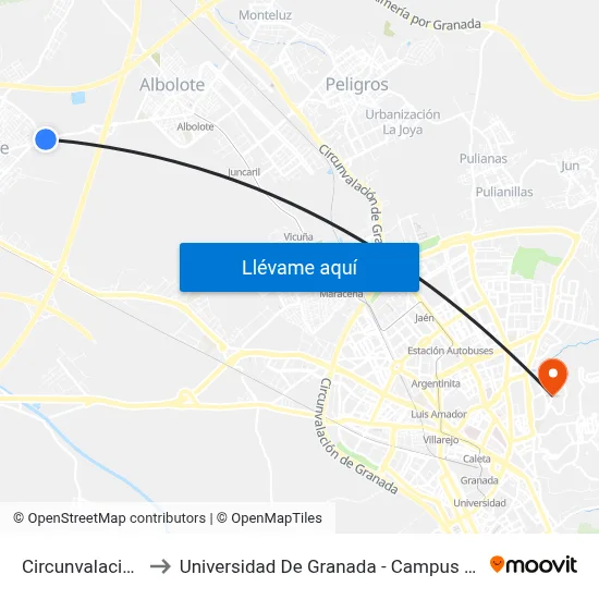 Circunvalación 32 to Universidad De Granada - Campus De Cartuja map