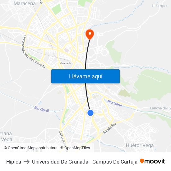 Hípica to Universidad De Granada - Campus De Cartuja map