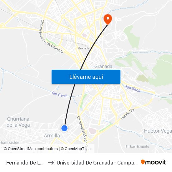 Fernando De Los Ríos to Universidad De Granada - Campus De Cartuja map