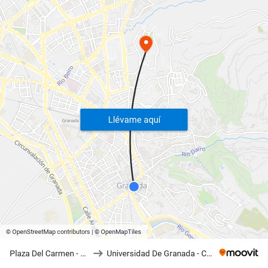 Plaza Del Carmen - Ayuntamiento to Universidad De Granada - Campus De Cartuja map